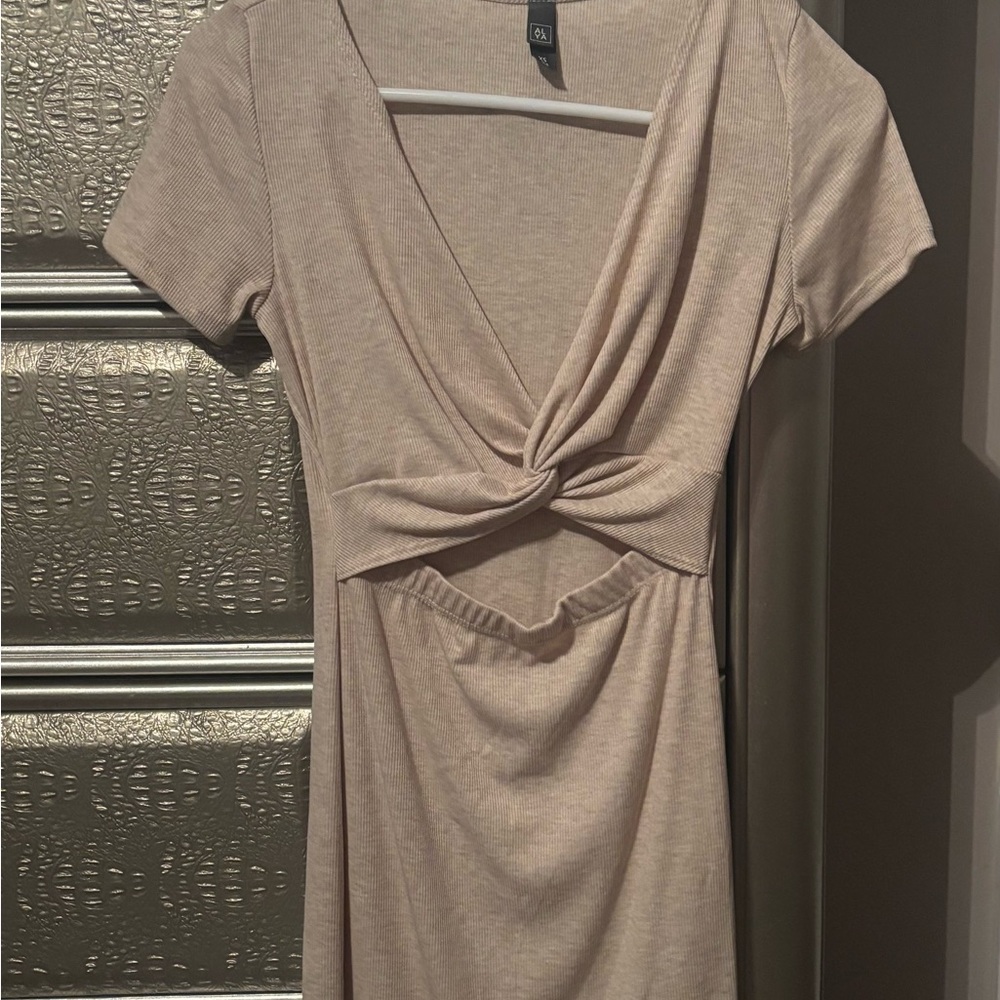 Alya Tan Bodycon Dress Plunge Neckline Night Out
